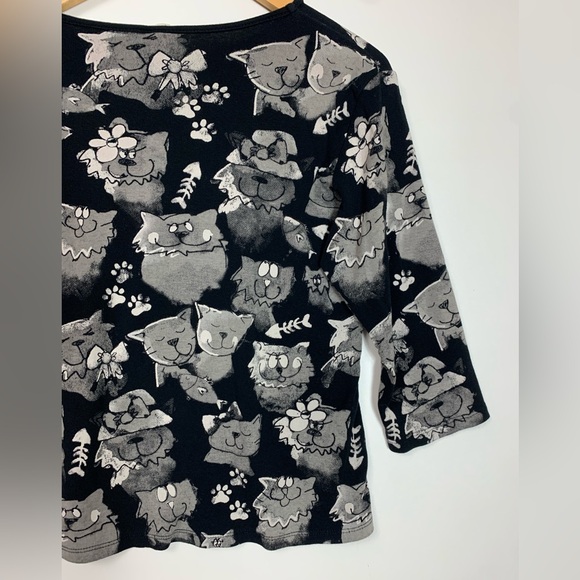 Jess & Jane Womens Cat Meadley Top Sz Small Rhinestones Black Cotton knit USA - Picture 13 of 15